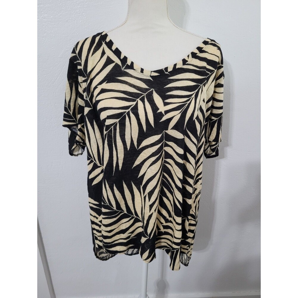 Linen Palm Leaf Print Slub Knit Short Sleeve Tee Resortwear Coastal Beach 2x